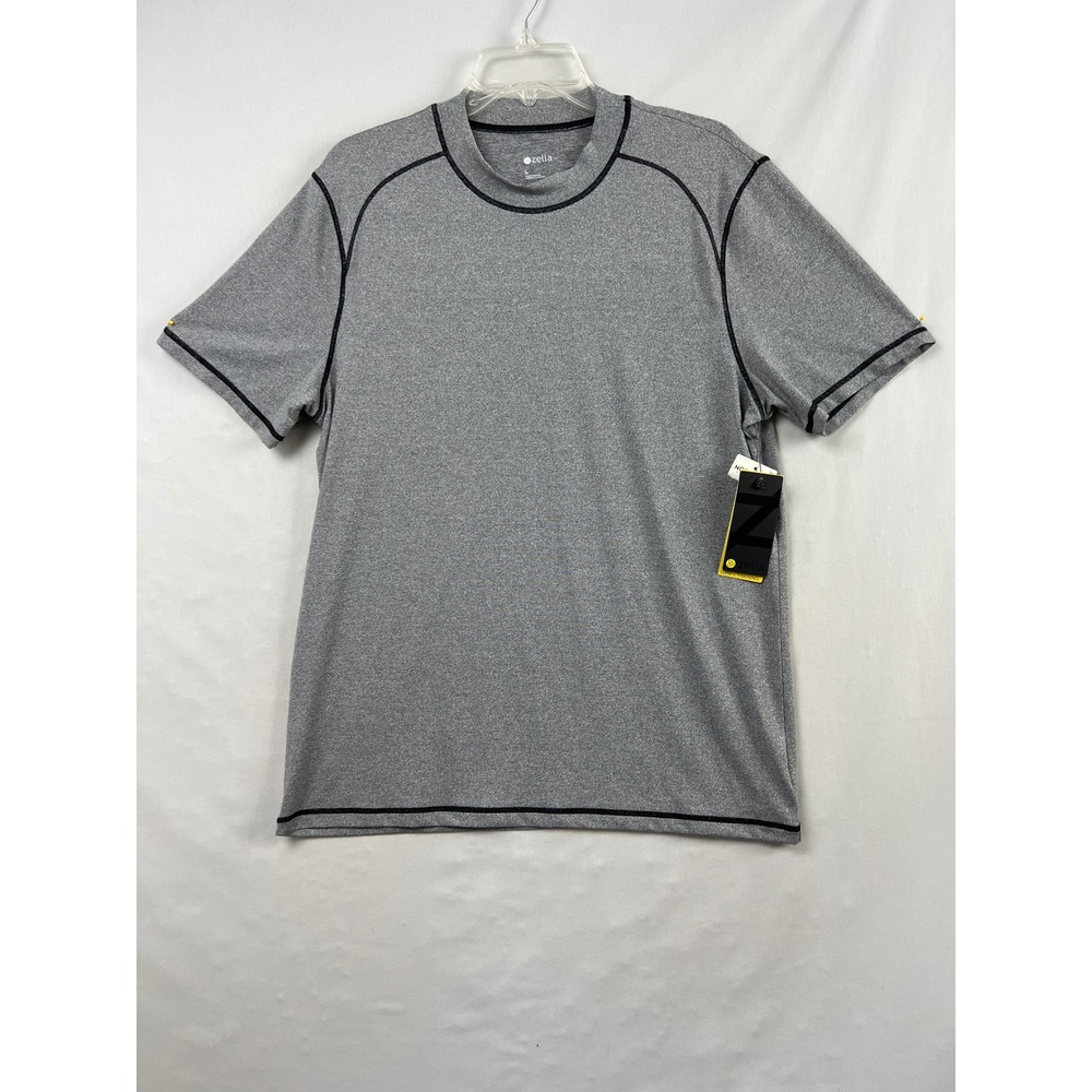Zella Performance T-Shirt Mens Large Grey Mock Neck Short Sleeve Gym Training